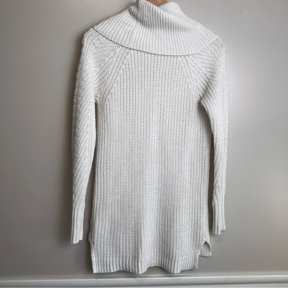 A New Day Cowl Neck/Turtle Neck Cream Ribbed-Knit Mid-Length Cozy Sweater XS EUC